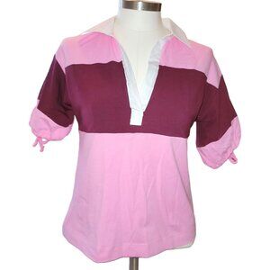 Free Assembly Shirt Polo Layering Coverup Pink Burgundy NWT Womans S JJ3443